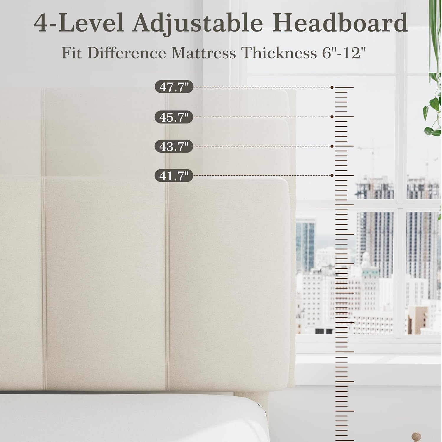 VECELO Twin Bed Frame with Upholstered Headboard, Heavy-Duty Platform Bedframe with Strong Wooden Slats Support, No Boxing Spring Needed, Pale Beige - Image 5