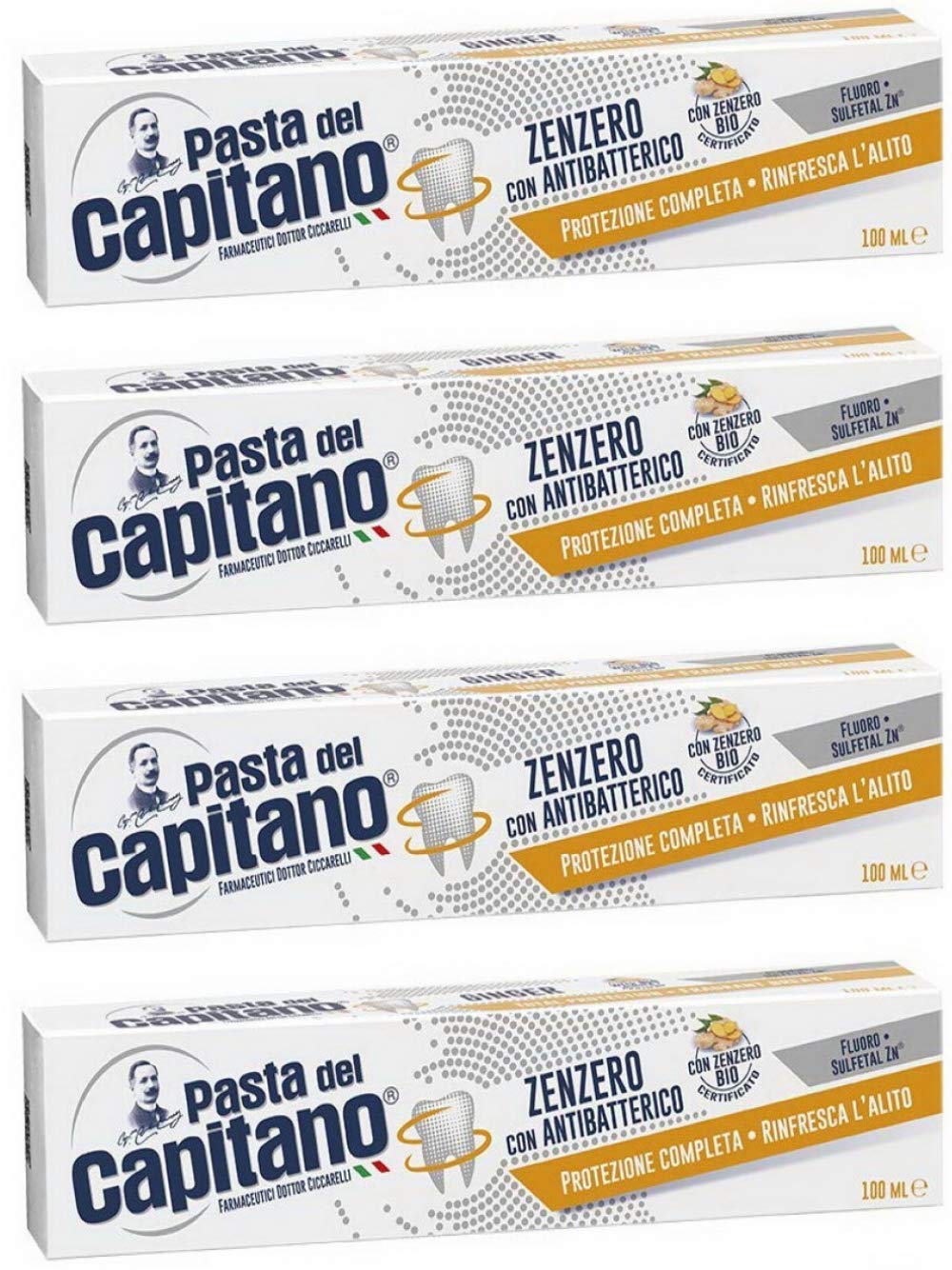 Dentifricio Zenzero Toothpaste 100ml, 3.38fl.oz, Pack of 4