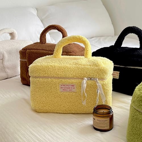 Miniatura 5 de Bolsa de cosméticos grande para maquillaje, bolsa de maquillaje estética Y2K, bolsa de cosméticos de forro polar para bolso, Marrón
