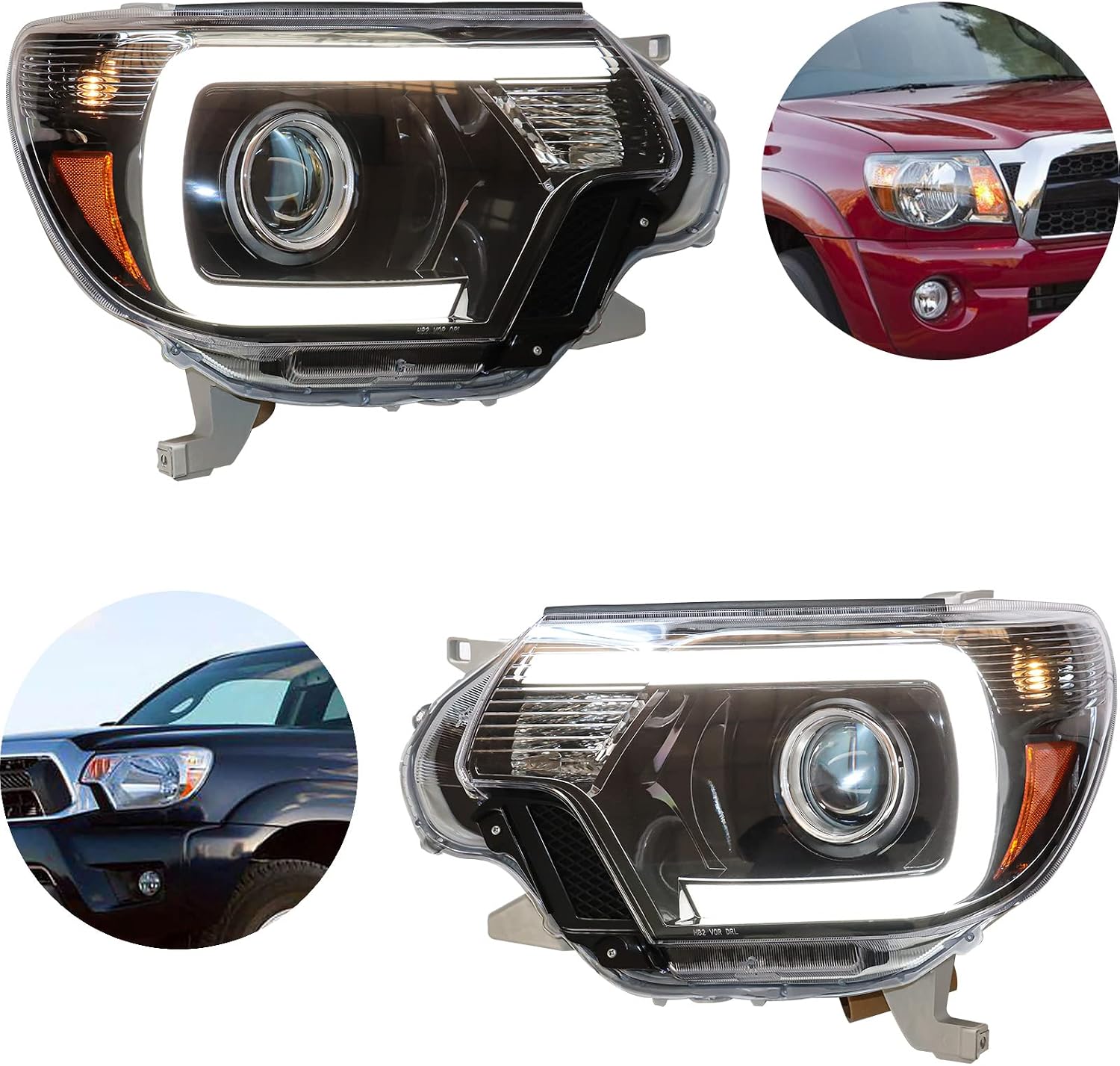 Right+Left Headlights LED DRL Headlamps Compatible with Toyota Tacoma 2012 2013 2014 2015 Pair Halogen Headlight Projector Head Lamps 8115004180 8115004181