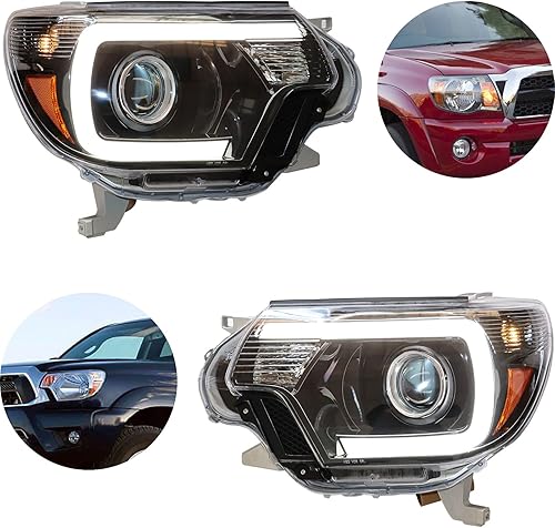 Miniatura 3 de CNCEST Faros delanteros LED DRL para proyector de barra, lente transparente, carcasa negra, juego de pares de faros para Toyota Tacoma 12-15,