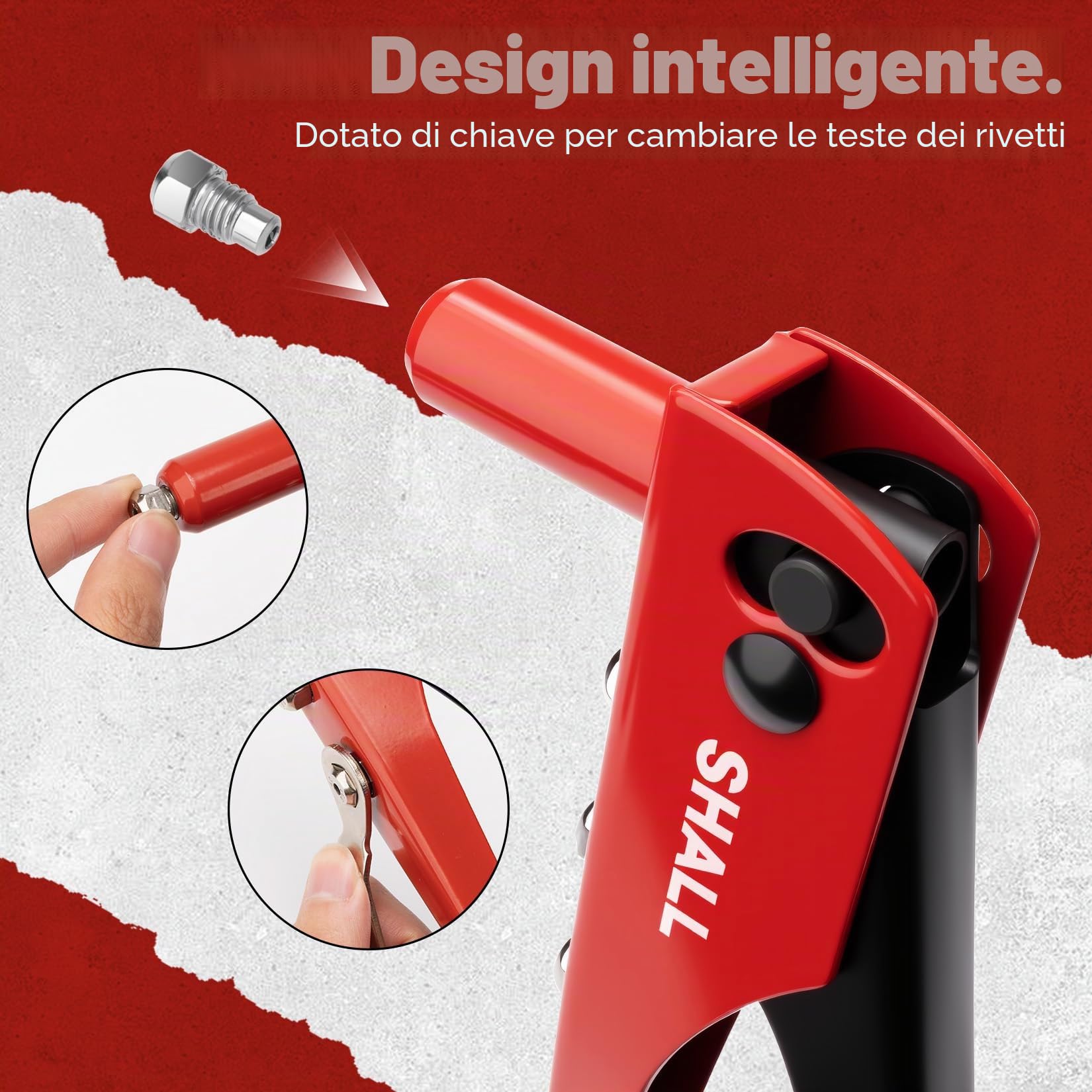 SHALL Set Rivettatrice Manuale 4 in 1 200 Rivetti 4 Misure 2,4-4,8 mm