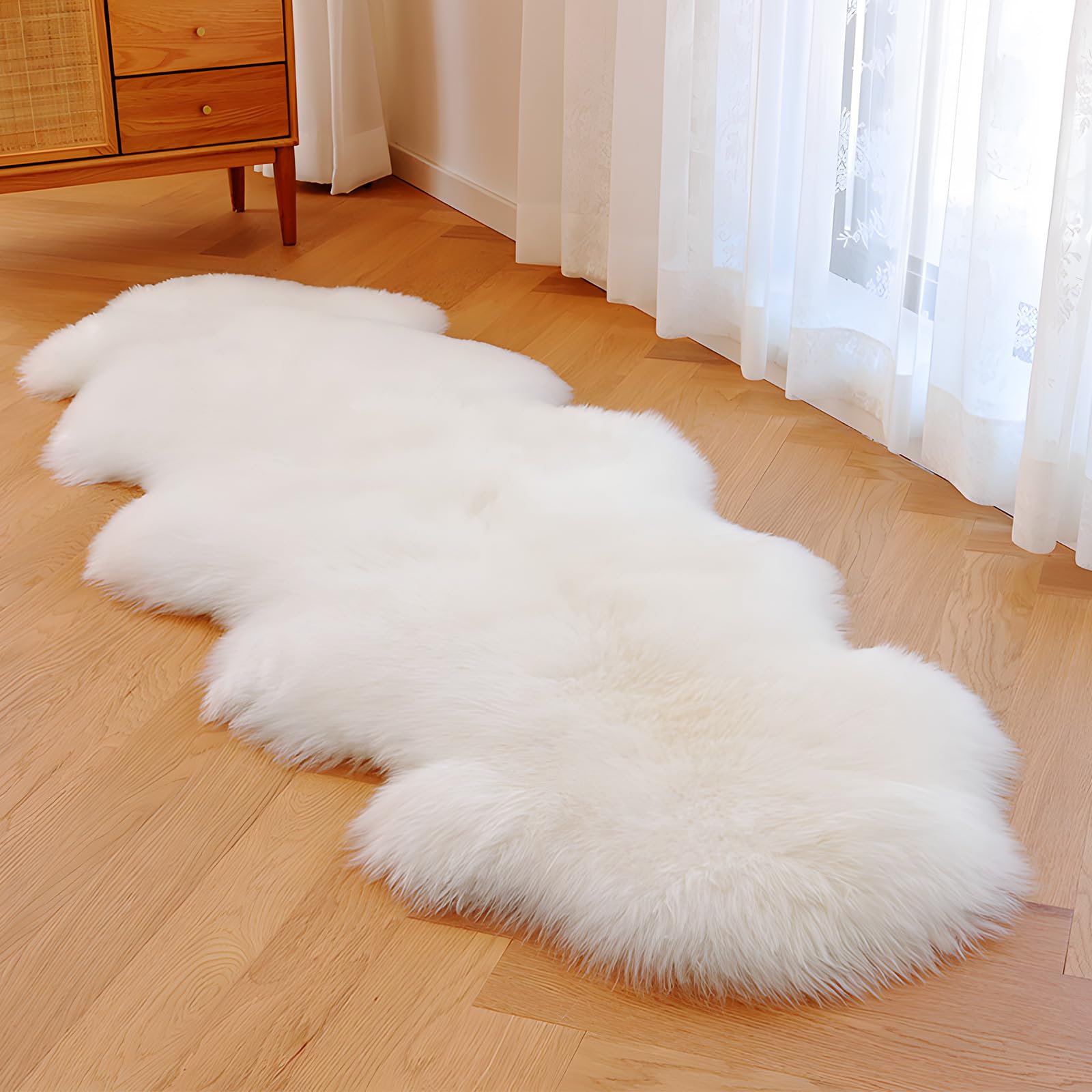 Fluffy Faux Sheepskin Rug, Shaggy Rugs, 60 X 180 CM White Fluffy Rug Washable Faux Fur Rugs Non Slip Mats for Bedrooms Living Room (White)