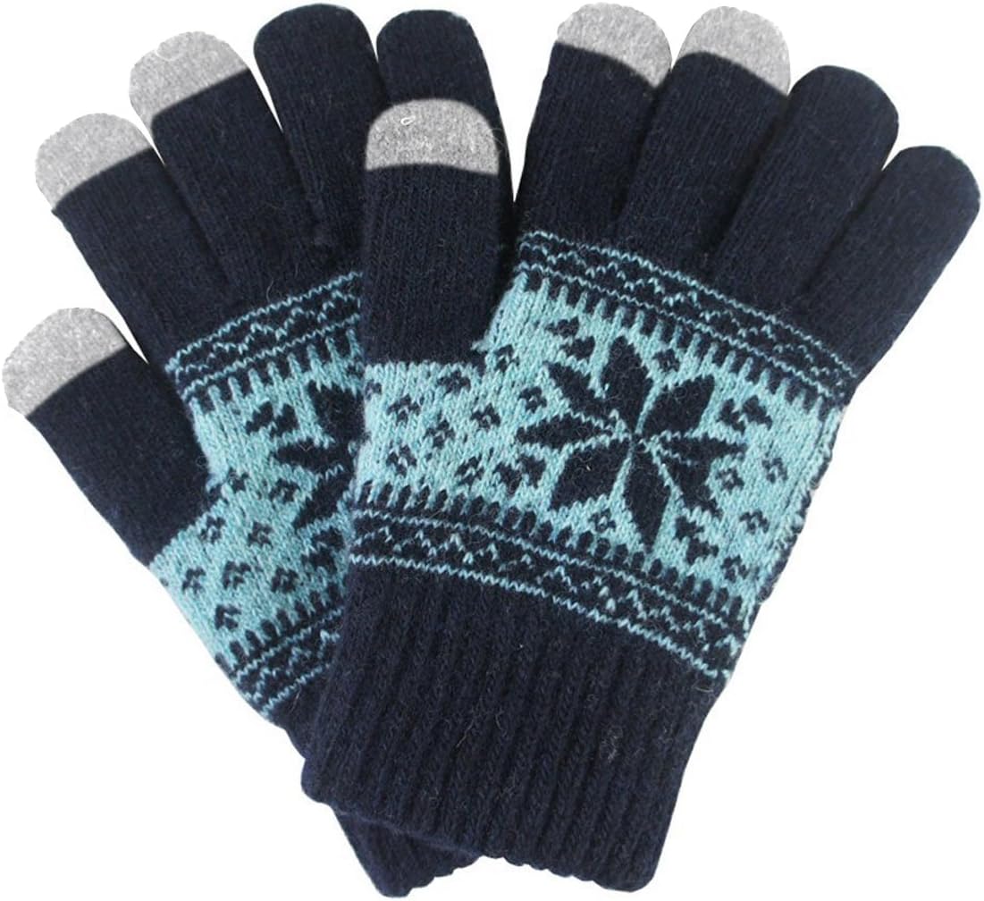 Sealike Winter Unisex Christmas Snowflake Design Print Touchscreen Touch Screen Gloves Texting Text Gloves for All Touchscreen Electronic Devices with a Stylus(Deep Blue)