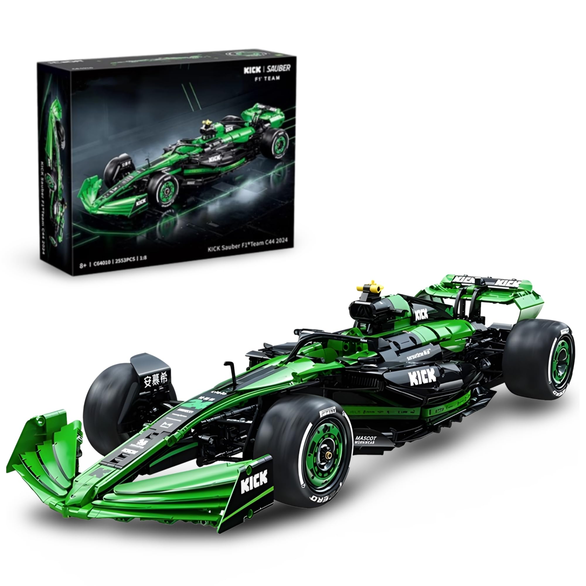 Ebortsin Racing F1 Building Blocks for Kick Sauber, C44 F1 Racing Car Building Kits, 1:8 Collectible Model Technology Cars Building Toy, Gifts for F1 Fans and Adults, Compatible with L***, 2553 PCS
