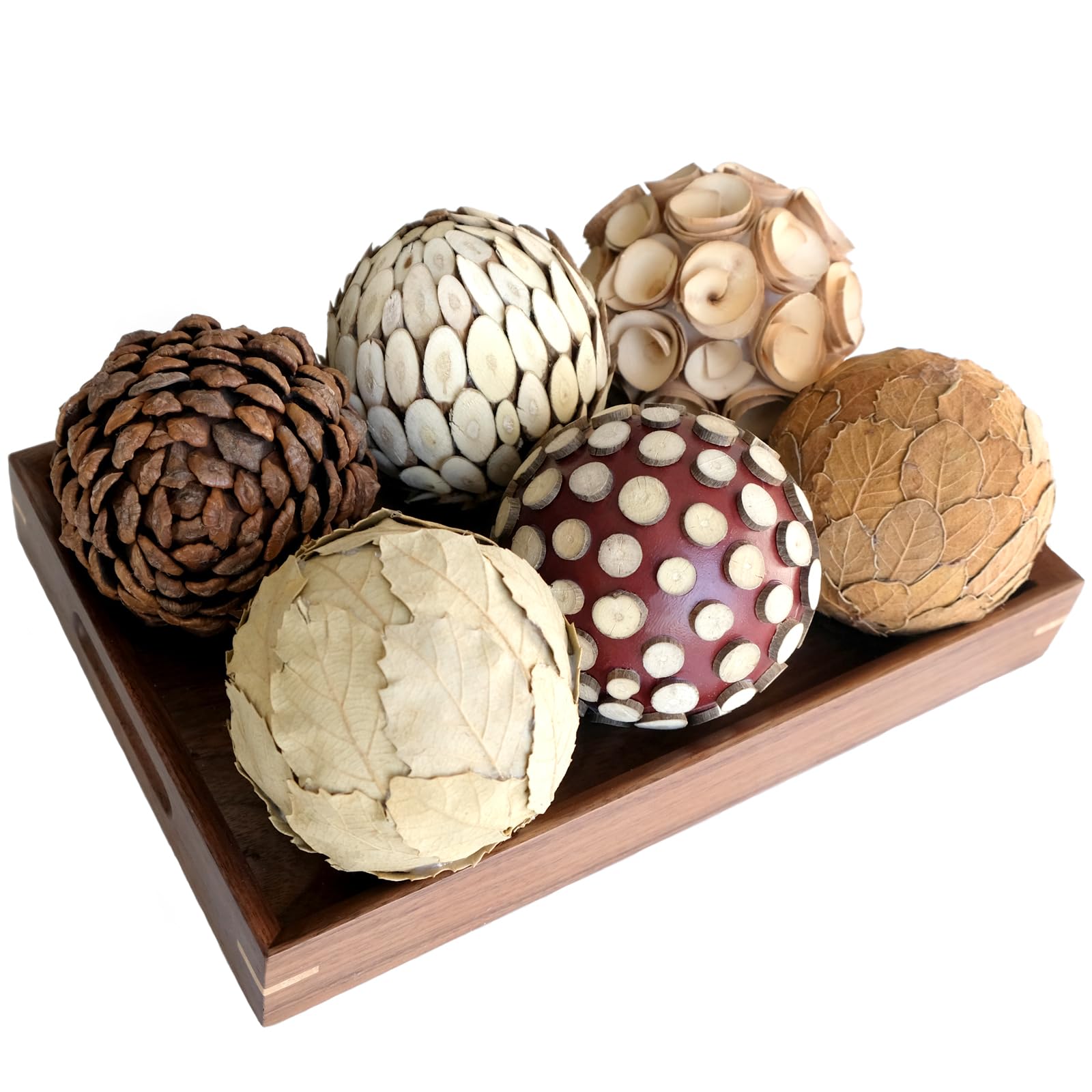 CIR OASES Bolas de relleno decorativas para centro de mesa, 6 bolas de relleno de cuenco y jarrón de tono natural de 3.5 pulgadas para decoración del hogar, rellenos de cestas de masa