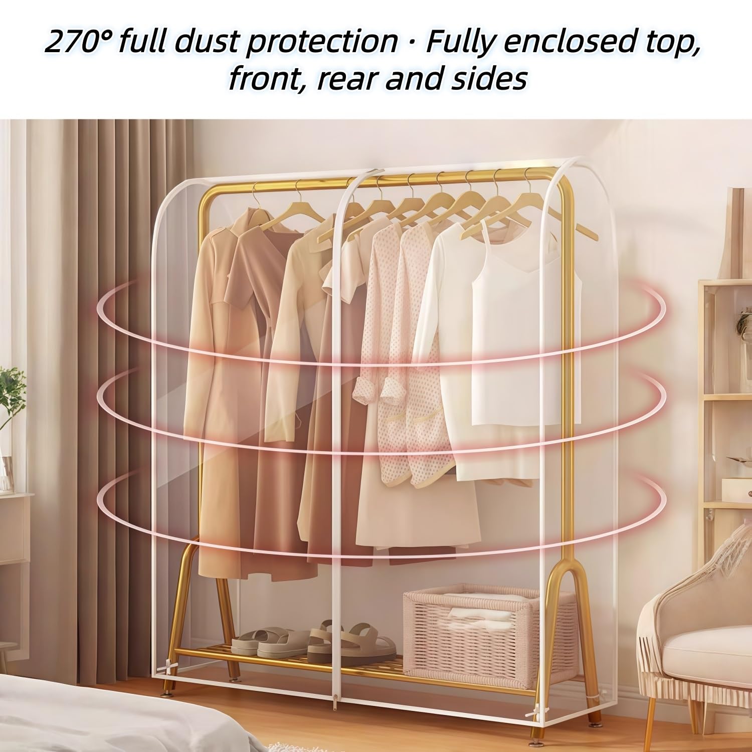 Kleiderständer Abdeckung Mit starkem Reißverschluss Staubschutz Wasserdicht PEVA Hängemantel Schutzhülle Kleiderstange Feuchtigkeits und Mottenschutz für Mäntel Jacken Hemden(180x50x150cm)
