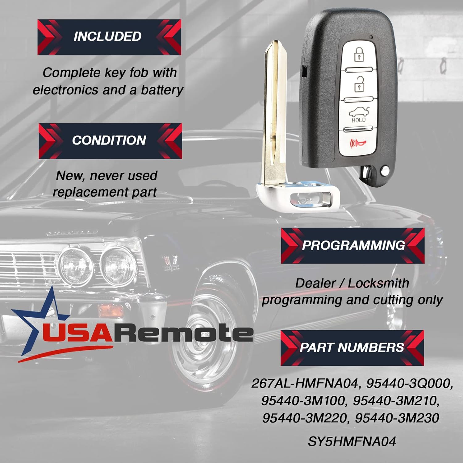 Key Fob fits Hyundai Kia Smart Keyless Entry Remote 2010 2011 2012 2013 2014 2015 (SY5HMFNA04)
