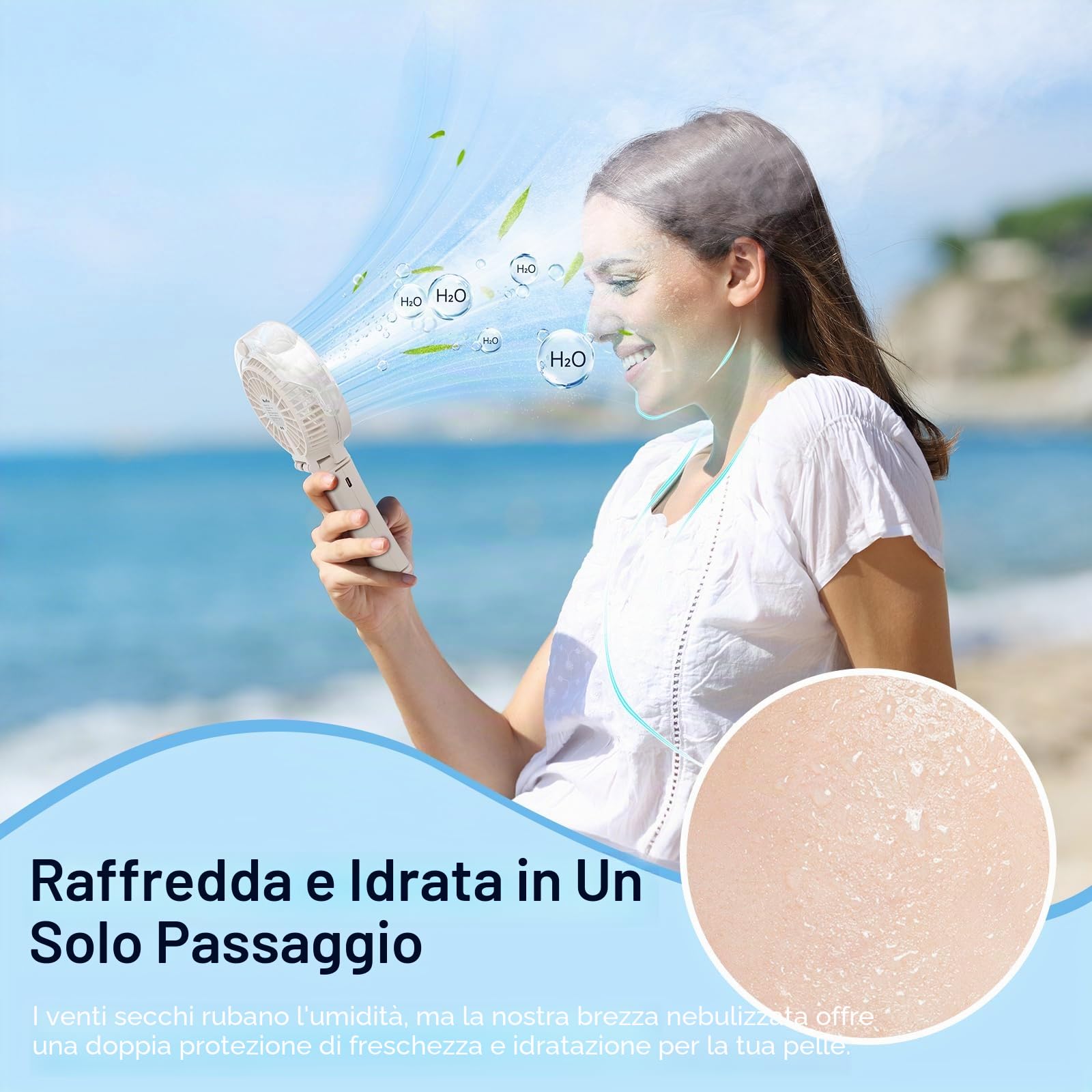 HandFan Ventilatore portatile per nebulizzazione portatile, ricaricabile, mini ventilatore pieghevole per spiaggia, viaggi, attività all'aperto, trucco, Disney (beige)
