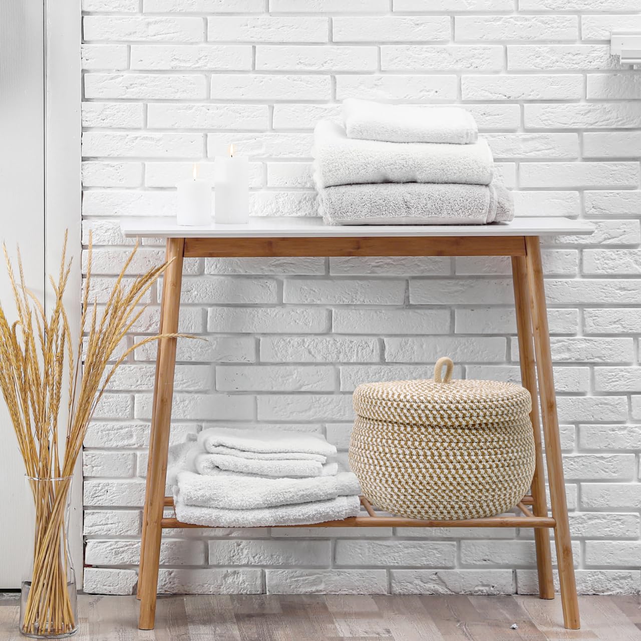 Alipis Piccolo cesto decorativo in corda con coperchio cestino portaoggetti da scrivania in cotone intrecciato per soggiorno