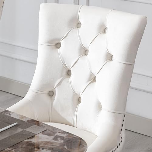 Miniatura 9 de DM Furniture Juego de 2 sillas de comedor estilo granja de terciopelo, sillas tapizadas con patas de madera para comedor, sala de estar, dormitorio,