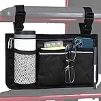 Wheelchair Side Bag, Armrest Storage Pouch with Cup Holder and Reflective Strip for Wheelchairs, Walkers or Rollators (Black)