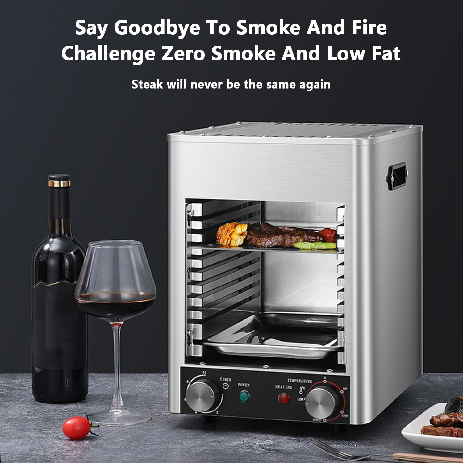 Horno Eléctrico Para Carne De 1700 W, Precalentamiento Rápido De 5,0 Min, Temperatura Máxima De 800 ℃, Temporizador De 0 a 10 Min, Tiempo Y Temperatura Ajustables
