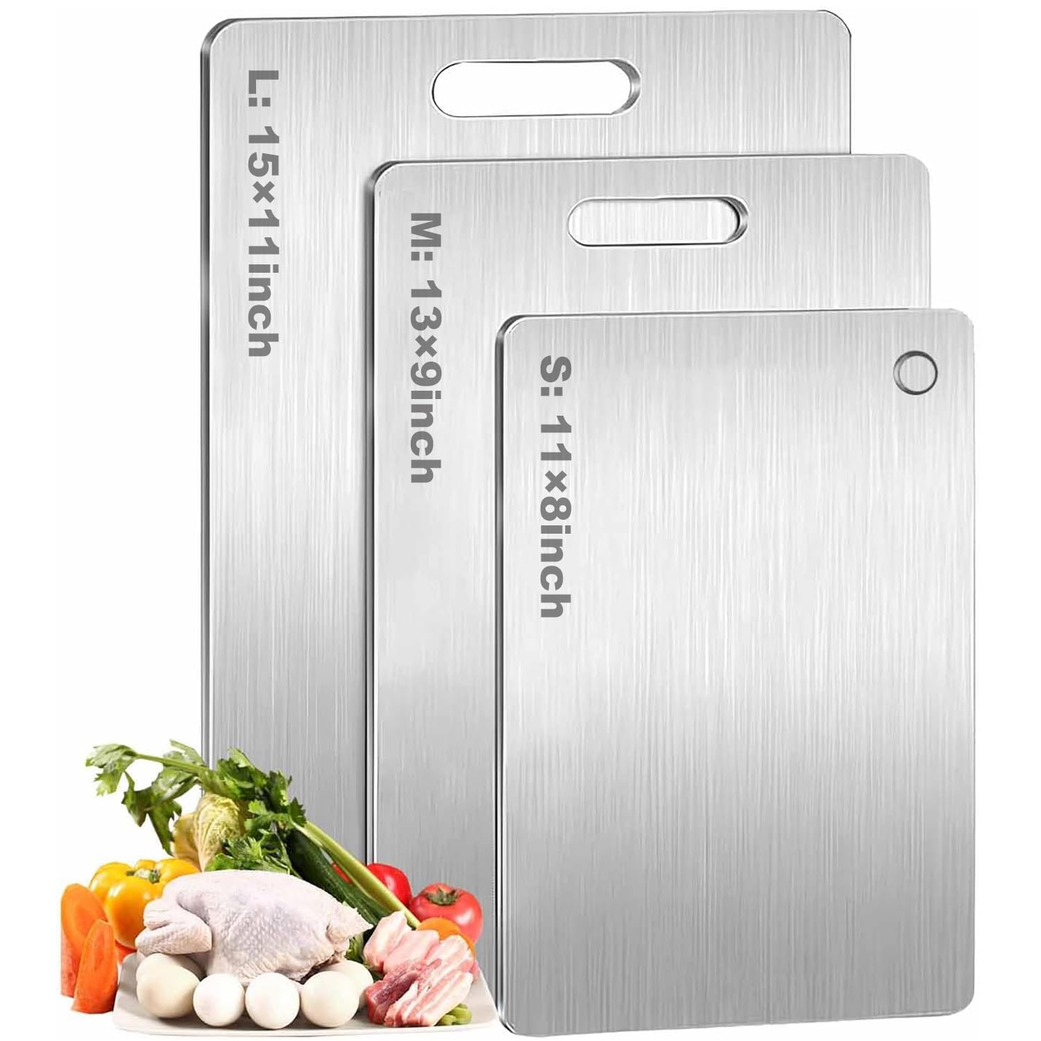 Lot de 3 planches à découper en titane 100 % pur pour cuisine, double face, passent au lave-vaisselle, de qualité alimentaire, pour couper la viande, les fruits et les légumes