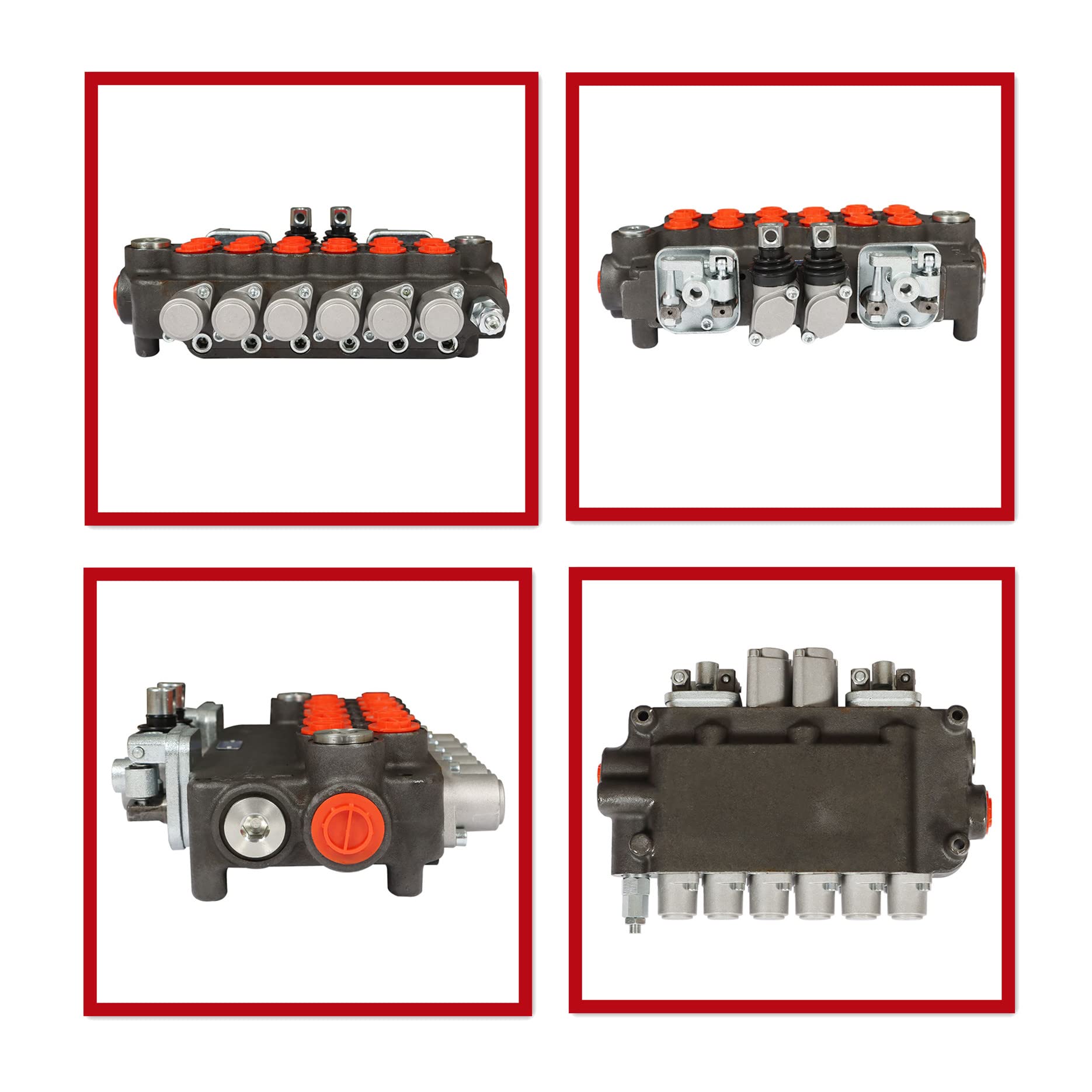 Vanne monobloc de commande hydraulique directionnelle à double effet, 6 ports SAE à 6 bobines de 21 gpm, 2 joysticks, vanne de commande directionnelle hydraulique de 3625 psi adaptée aux petits trac