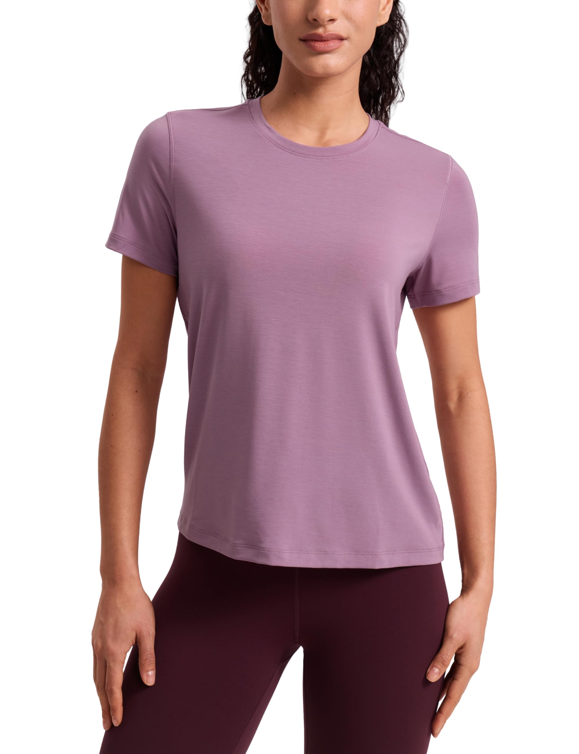 CRZ YOGA Quick Dry Workout Tops for Women Hip Length - Athletic Running Gym Yoga Short Sleeve Shirts Crewneck Basic Tees