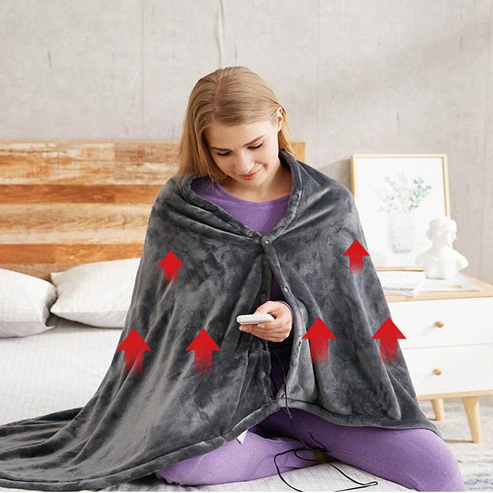 Coperta elettrica riscaldata, 3 impostazioni di calore, riscaldamento rapido tramite USB, per uso domestico, ufficio, auto, campeggio, in morbido poliestere lavabile in