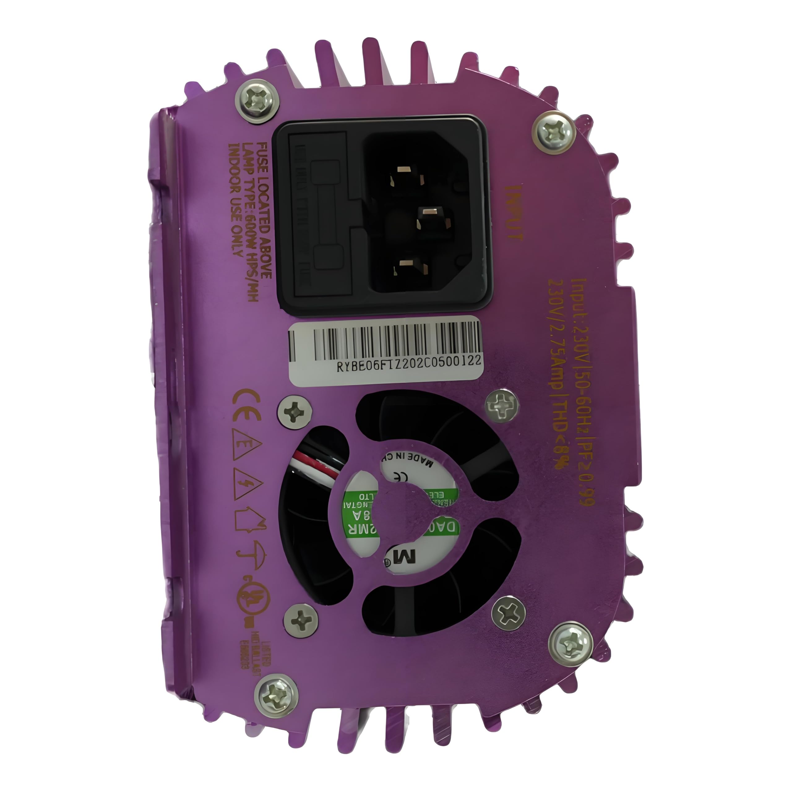 SunStream 600W 230V Dimmbares Vorschaltgerät mit Lüfter - Lila Digitales Vorschaltgerät für MH und HPS Wachstumslicht