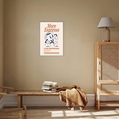 Miniatura 6 de Lienzo retro de café para pared, póster con texto en inglés "More Espresso Less Depresso", ideas de dibujos animados, impresiones de cocina, pintura