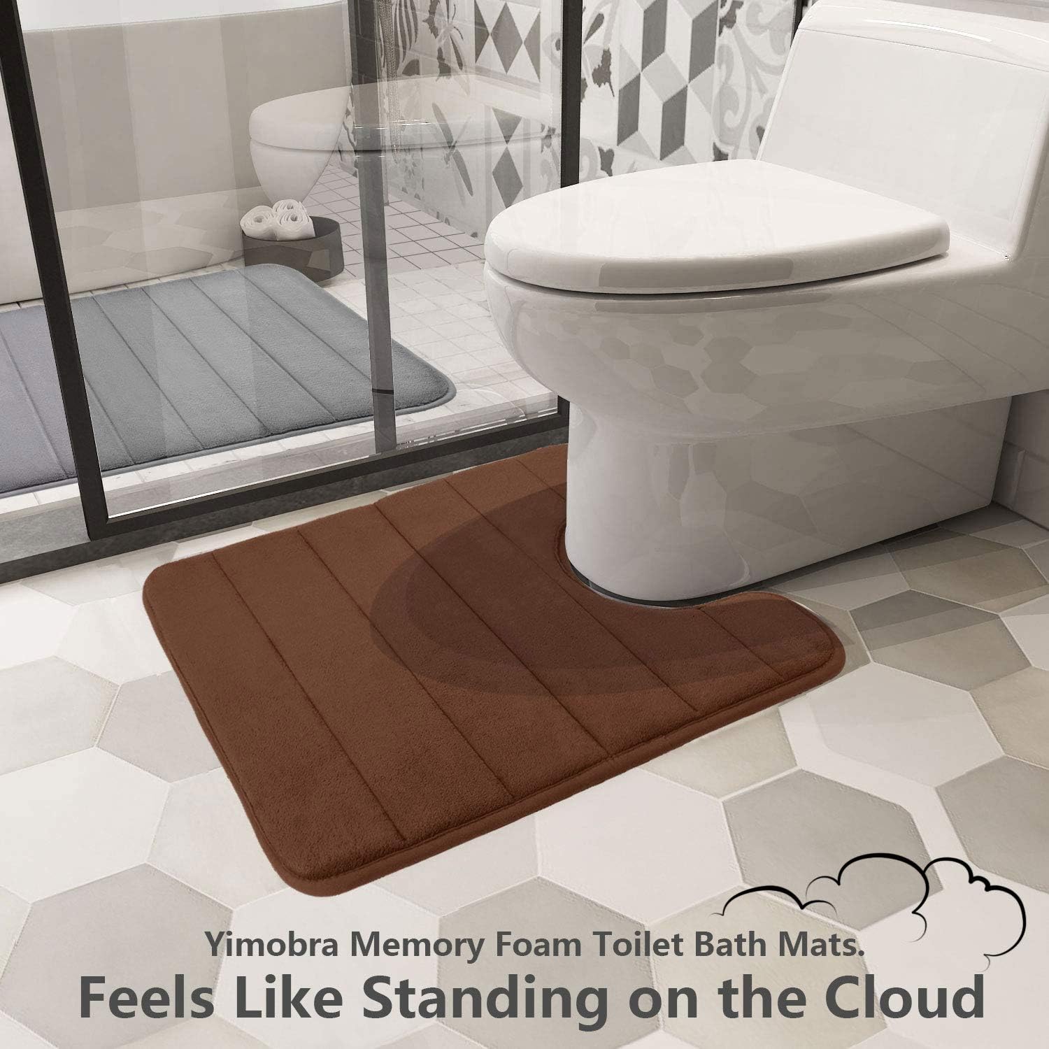Yimobra Memory Foam Bath Mat Large Size 24 by 17 Inches + U-Shaped 24 X 20 Inches, Soft and Comfortable, Super Water Absorption, Non-Slip, Thick, Machine Wash, Bathroom Floor Rug