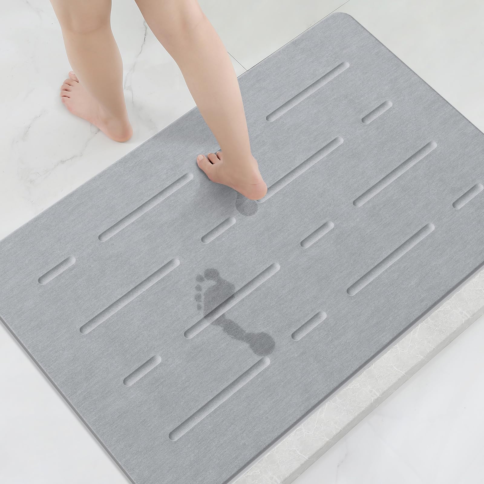 OTHWAY Large Stone Bath Mat, 32"x 20" Diatomaceous Earth Bath Mat for Bathroom Quick Drying Absorbing, Long Non-Slip Diatomite Hard Stone Shower Mat