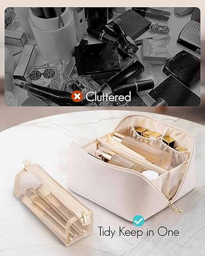 Miniatura 4 de Vlando Bolsa de cosméticos de viaje de gran capacidad - Bolsa de maquillaje, bolsa de cosméticos impermeable de cuero PU