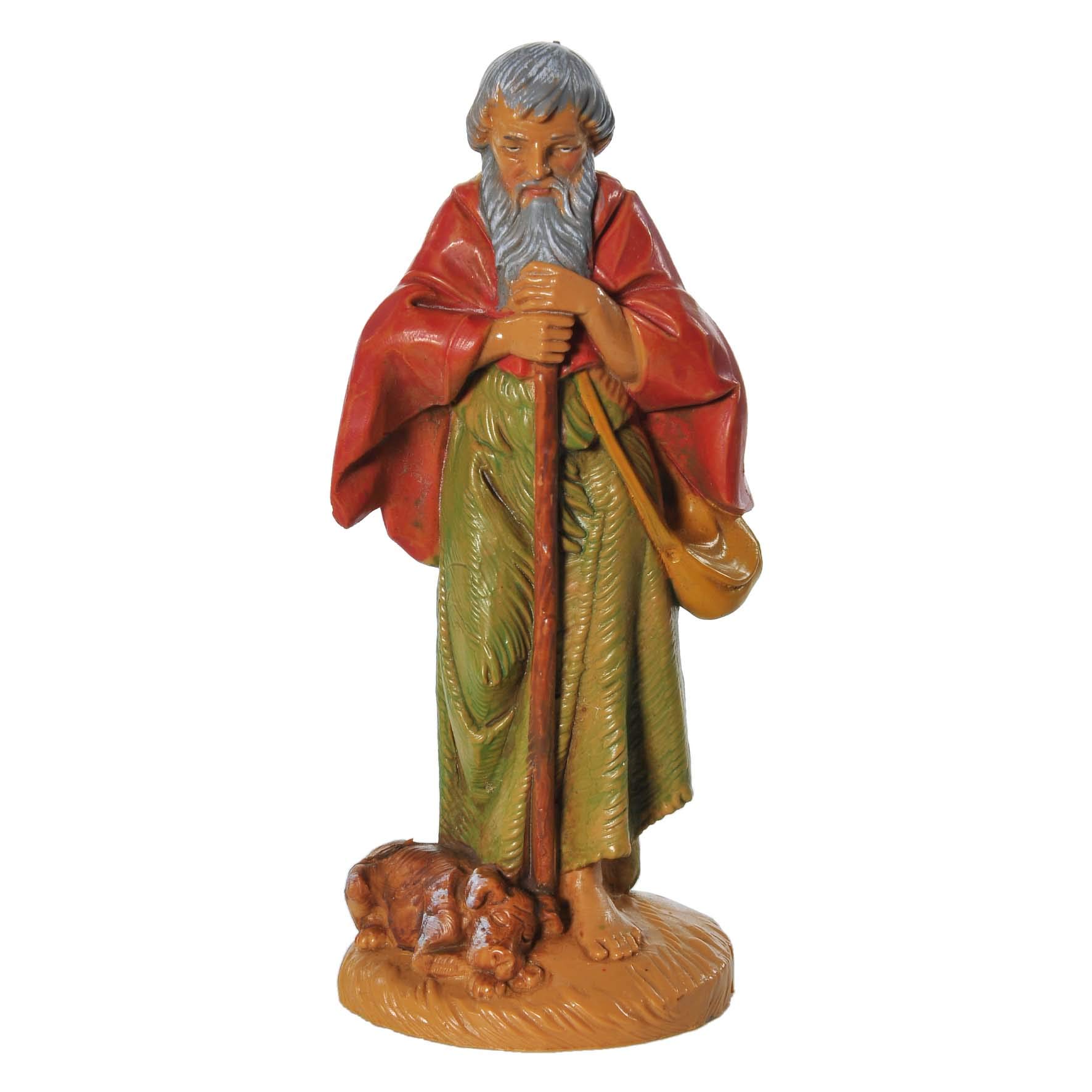 Figura belén Pastor con barra (142) 12 cm Tipo madera Fontanini