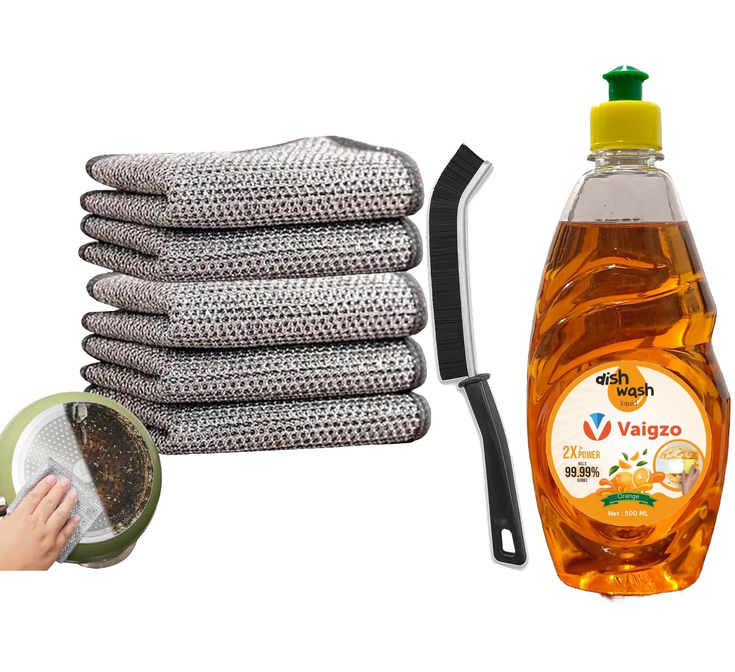 Vaigzo 6 Pack New Non-Scratch Wire Dish Cloth Cleaning Brush Multipurpose Wire Dishwashing Rags for Wet and Dry Easy Rinsing Wire Cleaning Cloth for Kitchen & Dishwash Liquid Gel 500ml+6 Pack+1Brush (B0CYGXXT65) Amazon Price History, Amazon Price Tracker