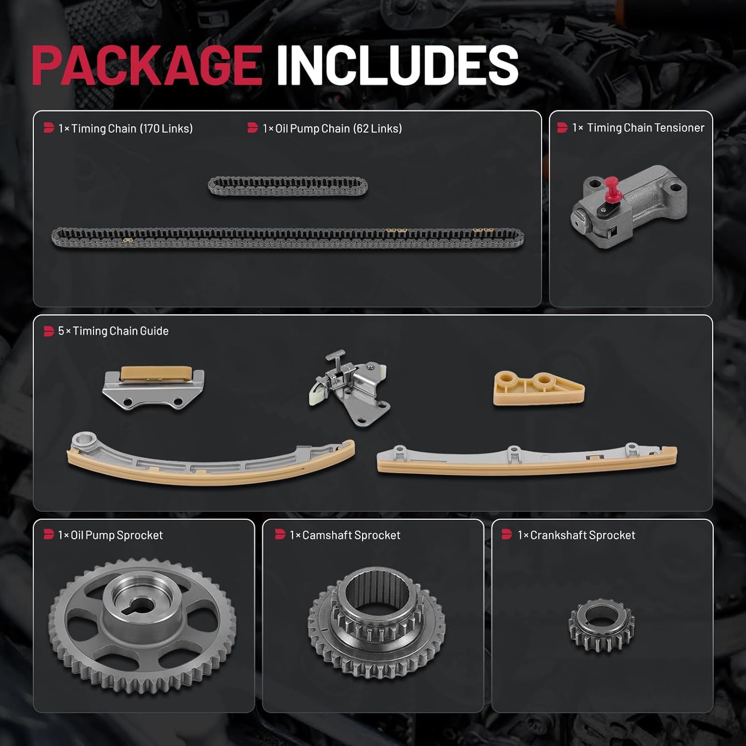 BDFHYK 2.0 Engine Timing Chain Kit with Chain Guide Sprocket Tensioner Compatible with Honda Civic 2002-2011 2.0L, 2012-2015 2.4L, Compatible with Acura RSX 2002-2006 2.0L L4 DOHC