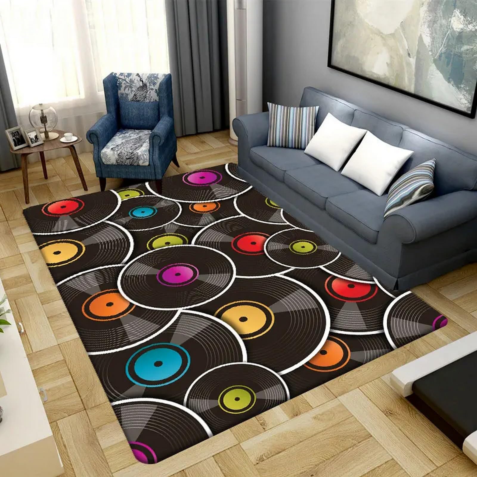 Discos De Música Retro Alfombra Suave para Habitación Infantil con Impresión 3D. 140 X 200 Cm - Alfombra Antideslizante De Pelo Corto - Lavable - Antimanchas, No Se Desprende: Respetuosa -71525557642