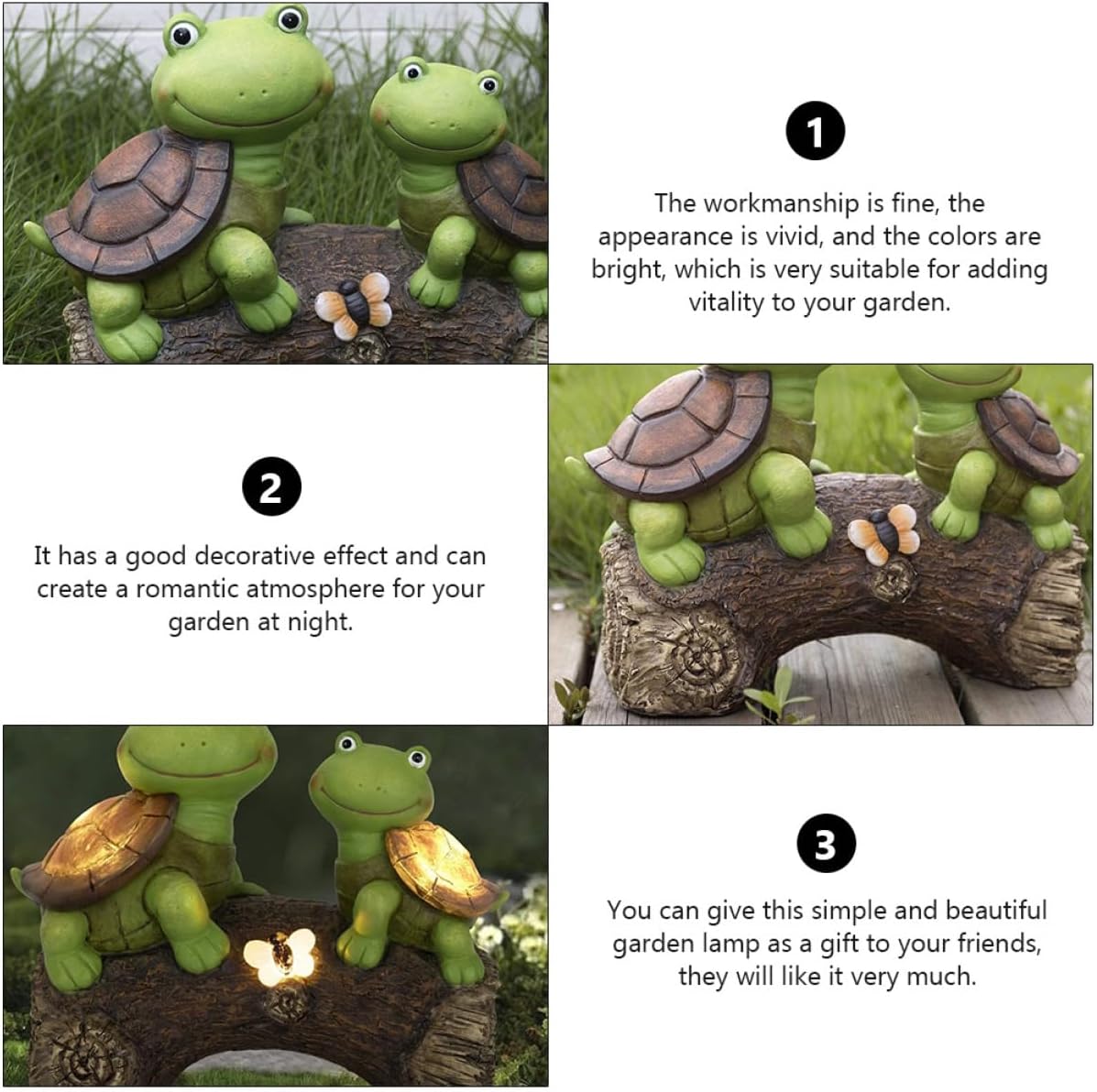 BESPORTBLE Turtle Shape Solar Lamp for Outdoor Garden Decor LED Resin Landscape Light Creative Turtle Ornament for Patio and Lawn Decoration