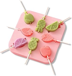 Moule à sucettes YAODHAOD 8 cavités, matériau en silicone ， Avec couvercle et 100 bâtonnets en papier ， Idéal pour les sucettes, les bonbons, les gâteaux et le chocolat (fruit)