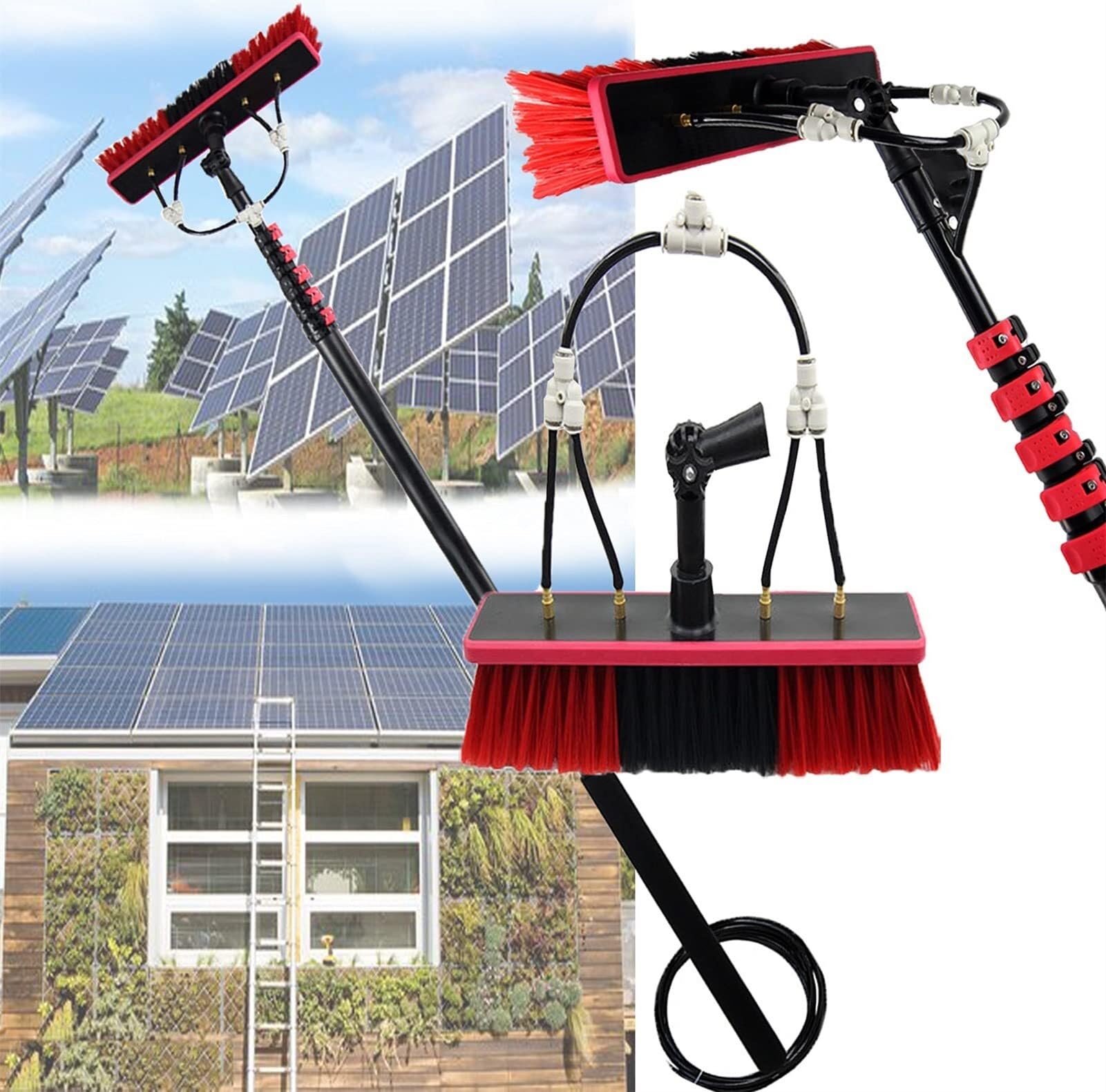 OLSKFUH Extendable Window Cleaning Kit - Water Fed Telescopic Brush For Solar Panel Cleaning High Reach Pole Efficient Window & Solar Panel Cleaning Equipment,55cm Brush Head-11M/36FT