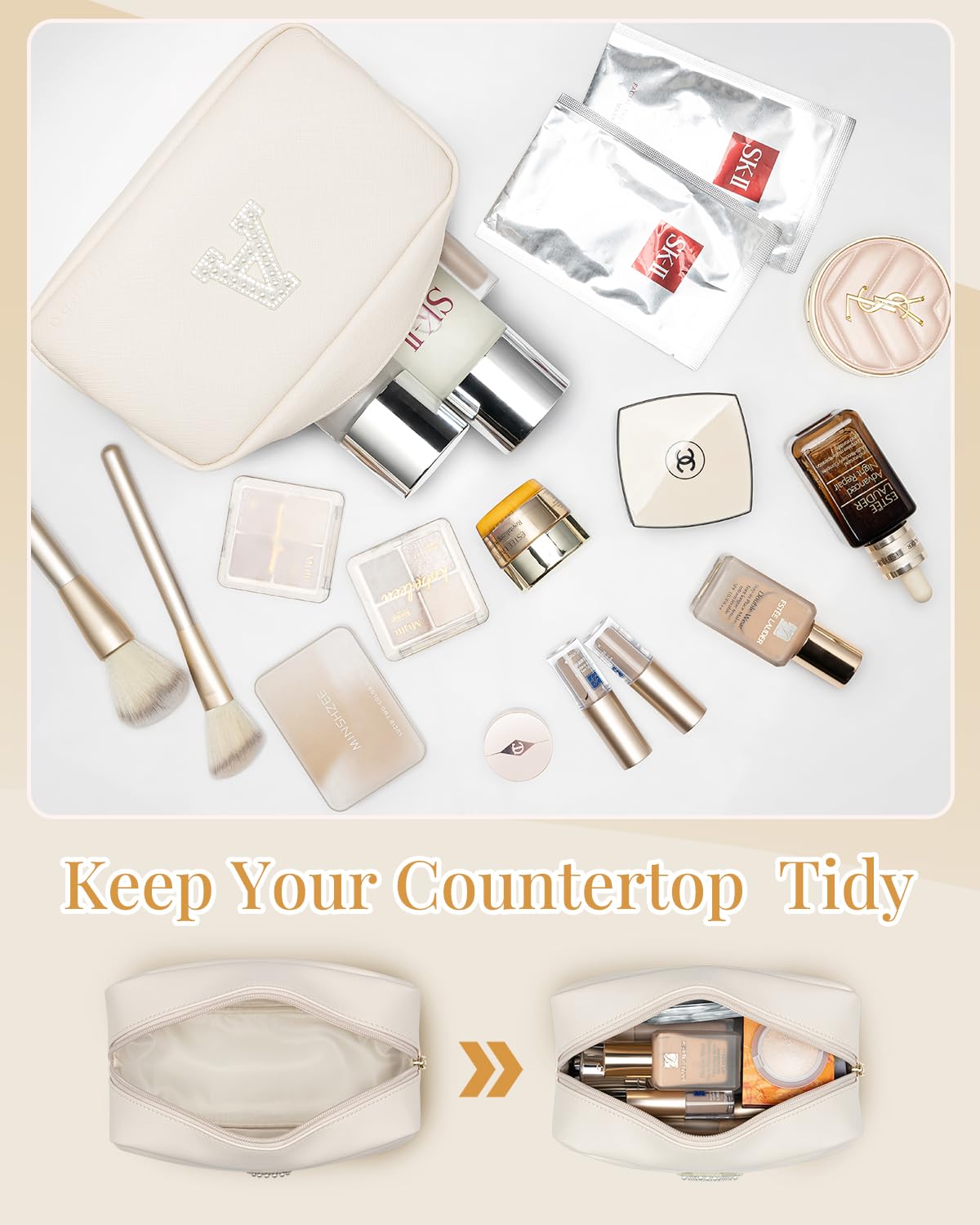 Vlando Bridal Shower Gifts for Engagement Wedding PU Leather Makeup Bag Personalized Travel Toiletry Bag Travel Essentials for Women K - Image 3