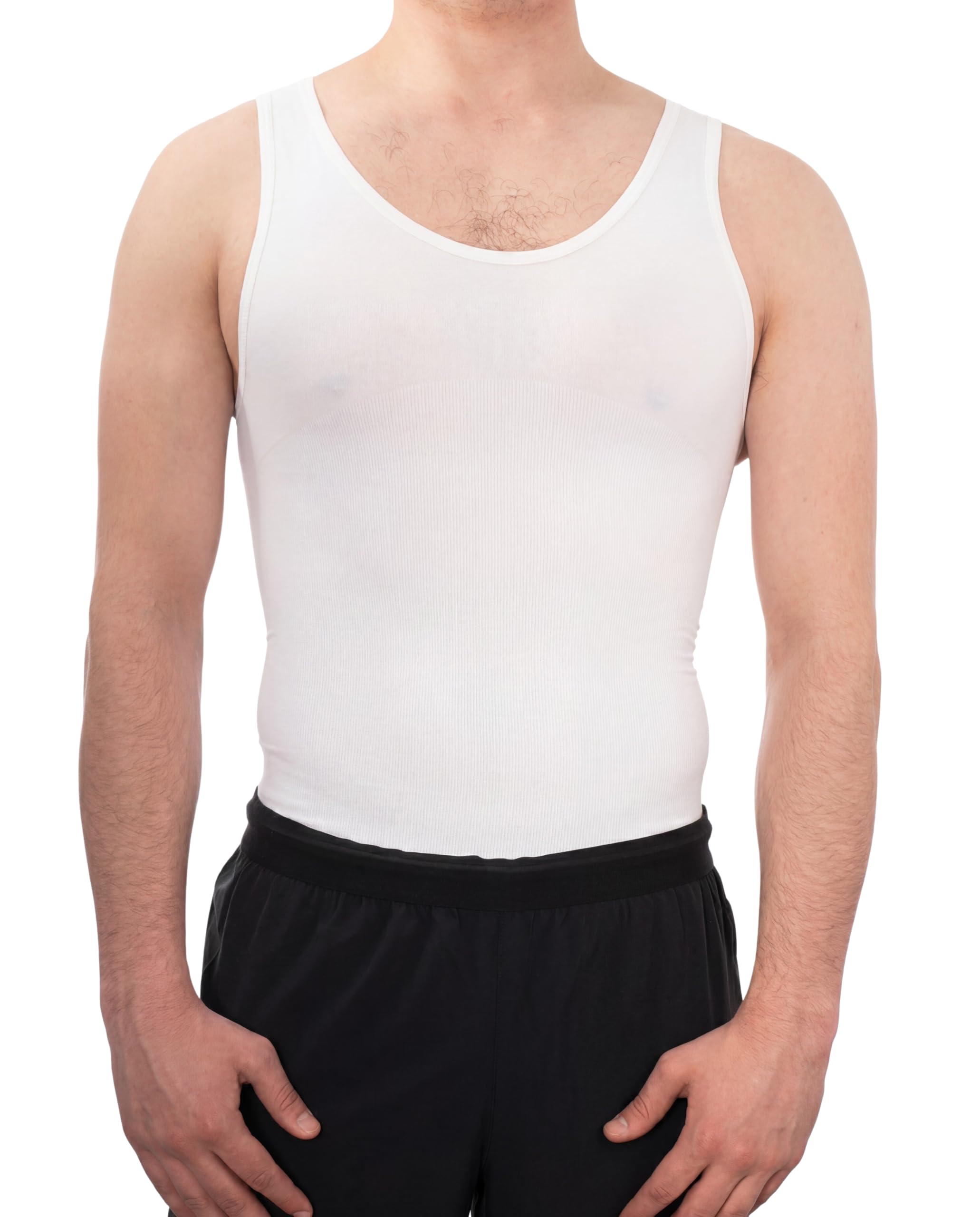 Gynecomastia Solutions Seamless Tall Compression Body Shaper Vest for Men, Extended Length White