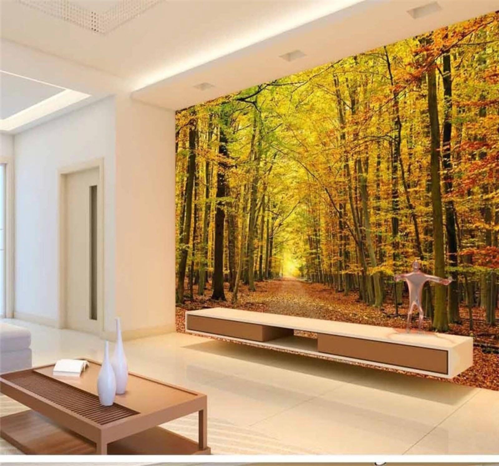 Xlming 350Cm×256Cm(B×H) Picturesque Autumn Golden Forest Path 3D Wallpaper Luxury Home Dining Decor Paste Sofa Living Room The Wall For Bedroom Mural-350Cm×256Cm