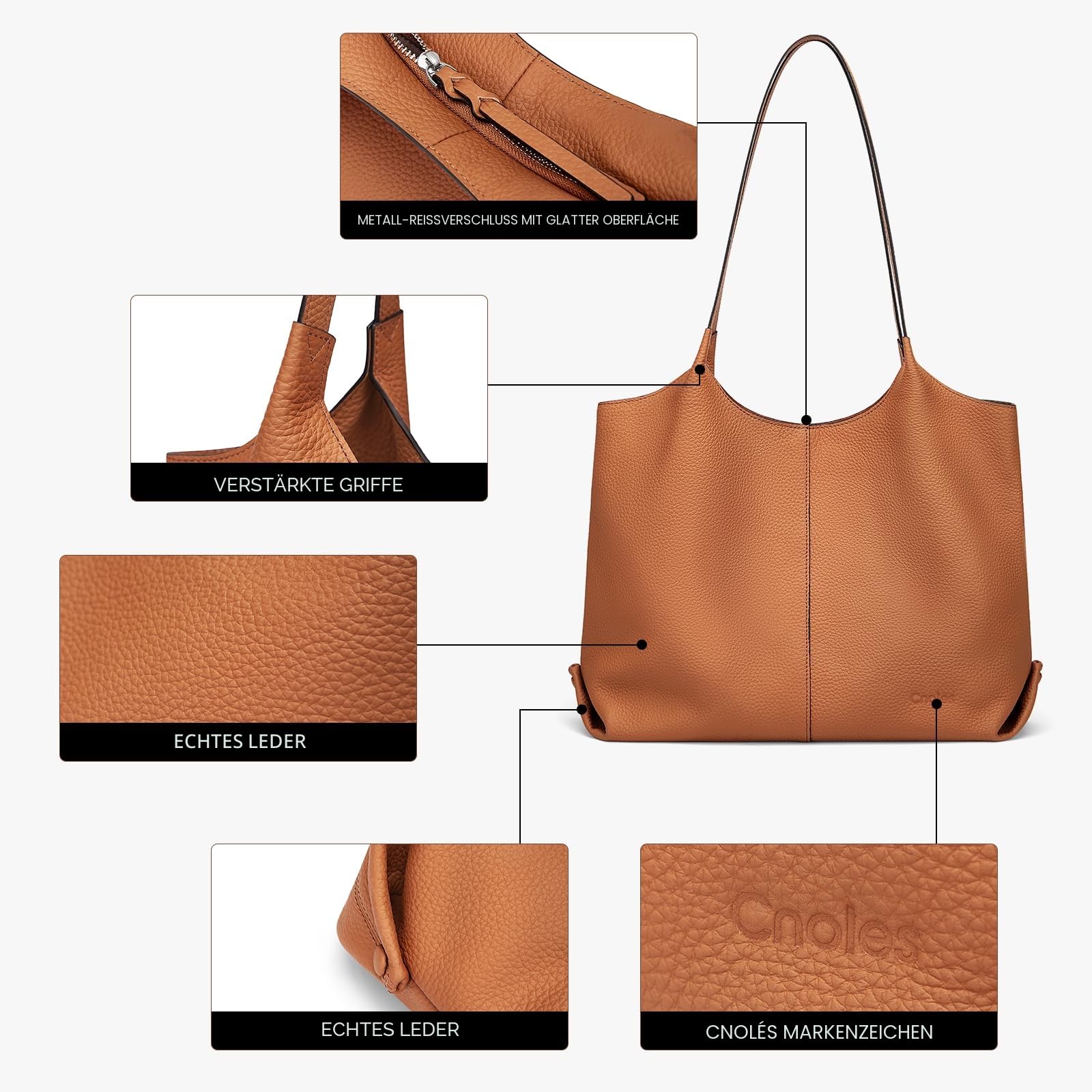 Cnoles Damen Shopper Leder Tote Bag Handtasche Groß Damen Schultertasche für Büro Schule Einkauf