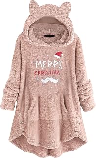 Baiomawzh Women's Fleece Jacket with Hood Polar Fleece Jacket Plush Jacket Casual Transition Jacket Vintage Jacket Elegant Oversize Faux Leather Jacket Thick Lightweight Fleece Hoods Autumn Jacket