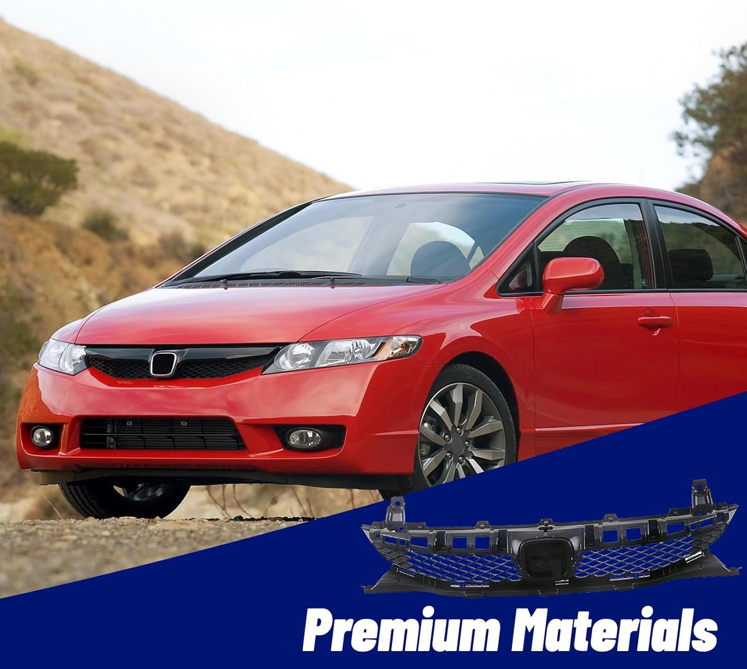 Replacement Parts Front Grille Grill Assembly Black Shell And Insert Compatible With Honda Civic 2009 2010 2011 Sedan