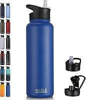 Vista 12 de HASLE OUTFITTERS Botella de agua aislada de 22 onzas, botella de agua de acero inoxidable de doble pared de boca ancha con tapa de popote y tapa