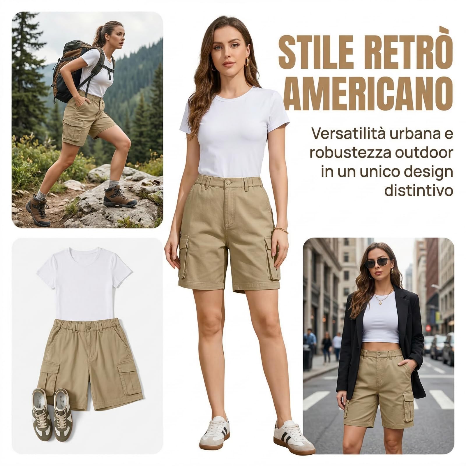 Generico Women's Summer Cargo Shorts Elastic Waist Lightweight Hiking Casual Outdoor Quick Dry Short Pants for Travel Hiking with 4 Pockets - 4