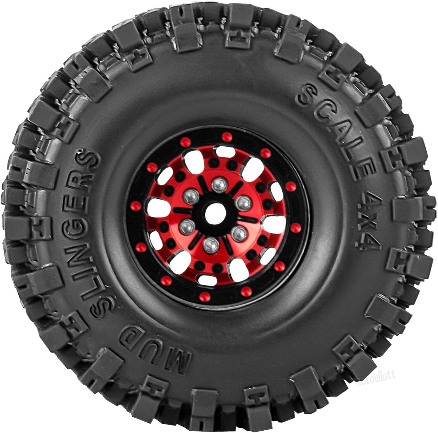 RC Aluminum (4PCS) 1.0 Wheel Rim Soft Rubber Tires&1.0 Beadlock Wheel Rim&Wheels Tires for 1/18 1/24 Trx4m SCX24 RC Crawler Car,Red