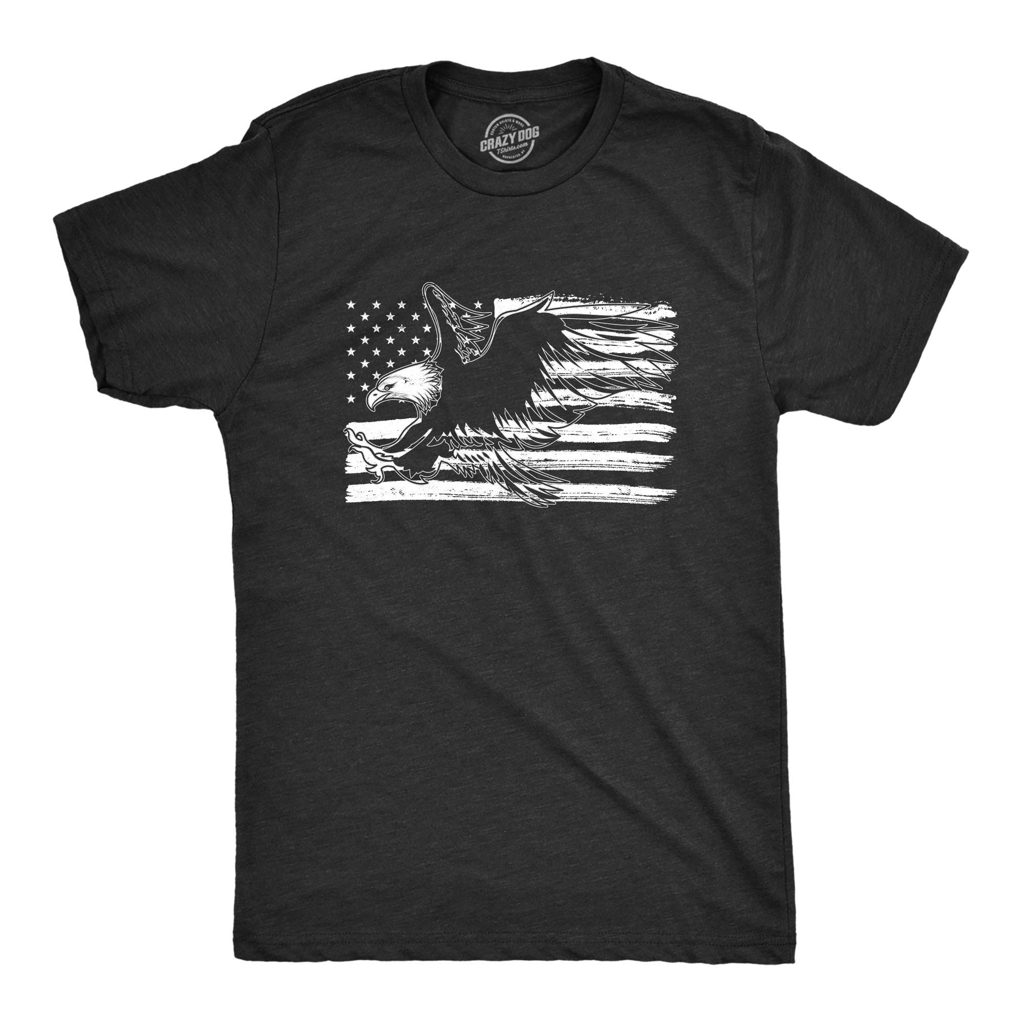 Crazy Dog T-ShirtsMens Eagle Over Grunge Flag Funny T Shirts Vintage Cool Novelty Shirts USA T Shirt