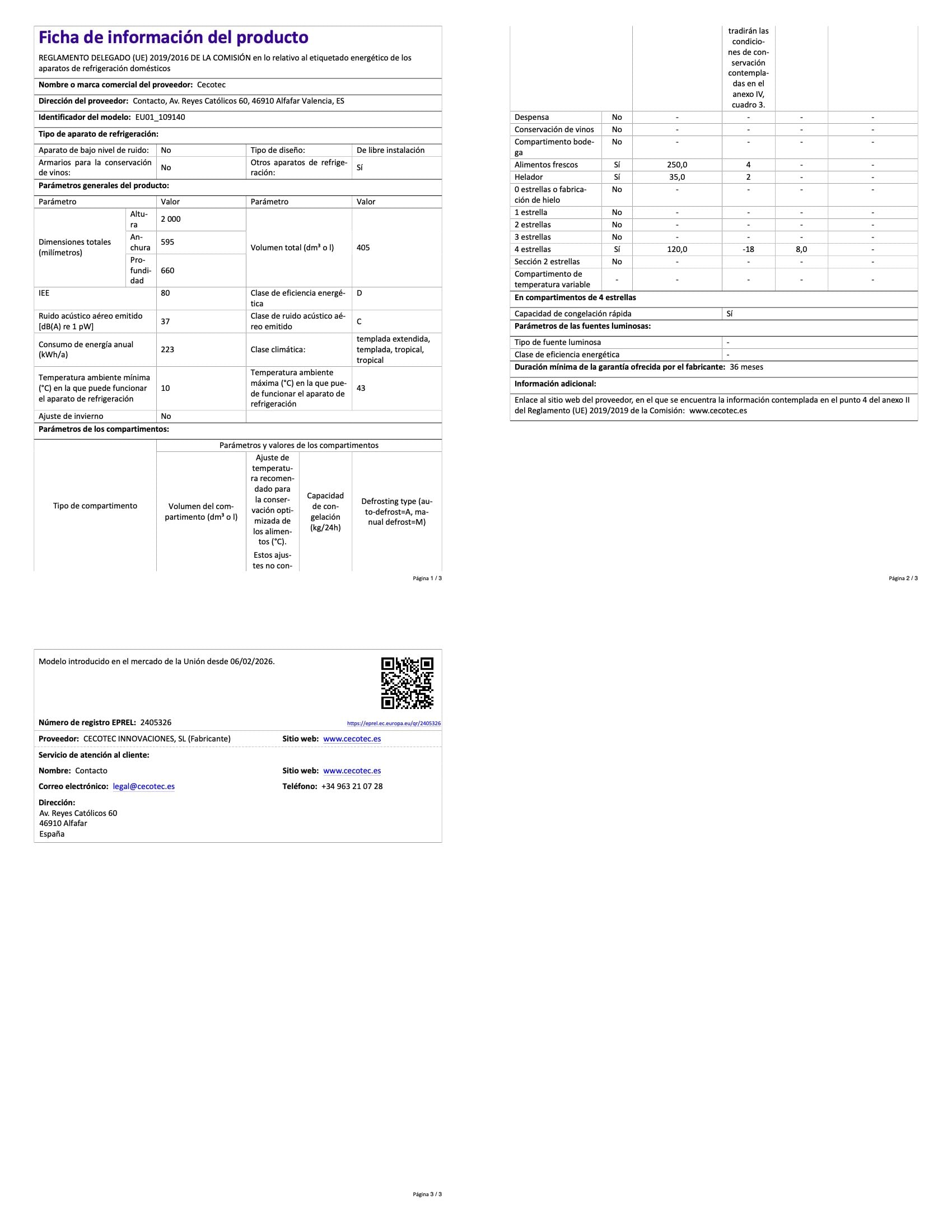 Cecotec Frigorífico Combi No Frost de 405L Bolero CoolMarket Combi 405 MC Elite Black Glass D. 200 cm de Alto, 59,5 cm de Ancho, Clase D, MetalFlex Cooling, Fresh Flex, Interior en Elite Grey, Negro