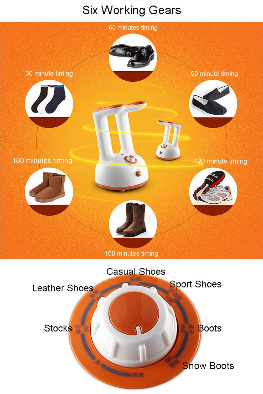 Secador De Zapatos, 160W Gran Alcance Retráctil Eléctrico Maquina De Zapatos Caliente 6-Speed para Zapato/Cargadores/Guantes/Calcetines Esterilización Desodorización, 220V, Blanco