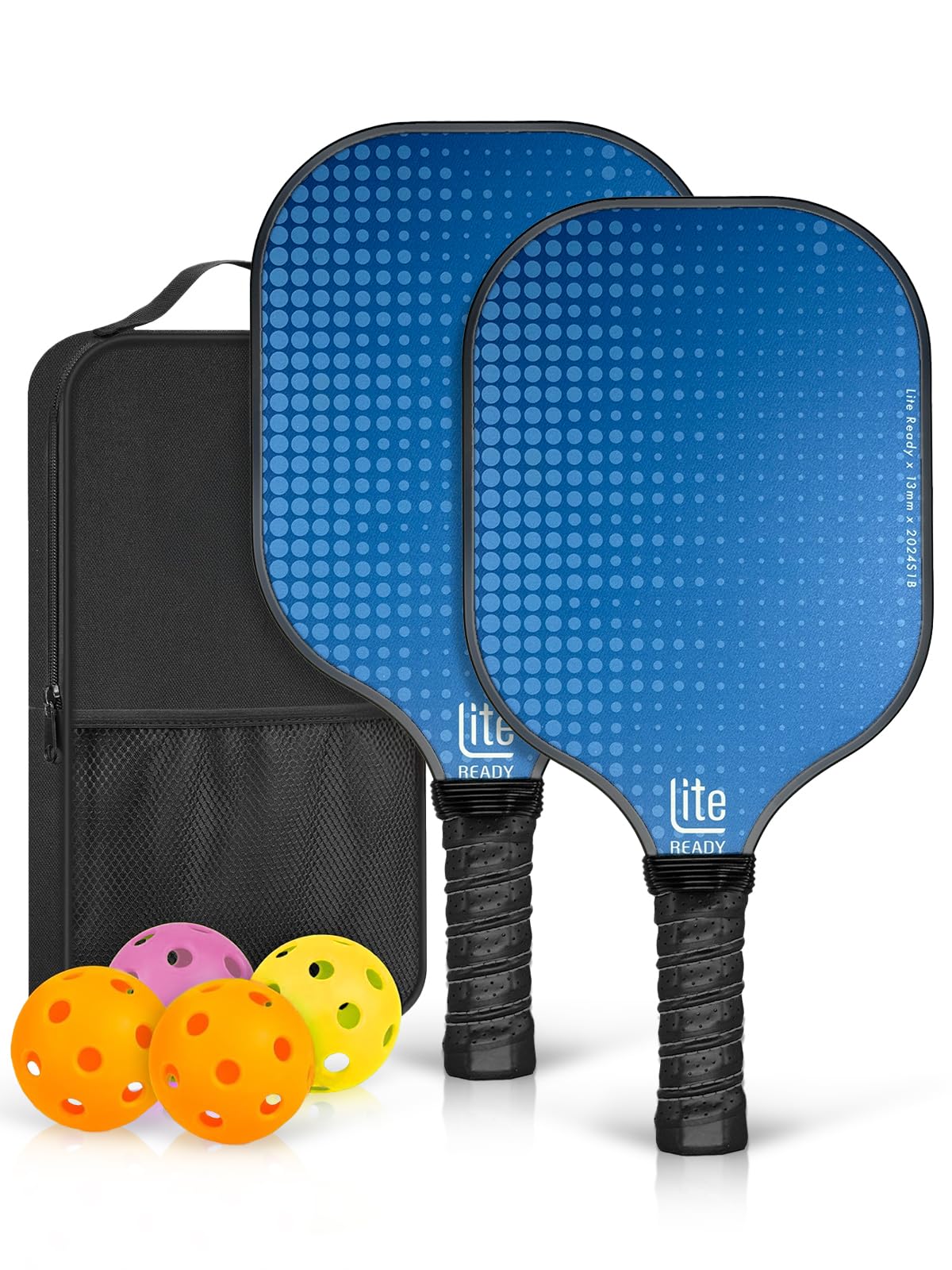 LITE READY Pickleball Paddle Set of 2 – Lightweight Fiberglass Pickleball Paddles with 4 Pickleball Balls and a Bag | Durable Pickleball Equipment for