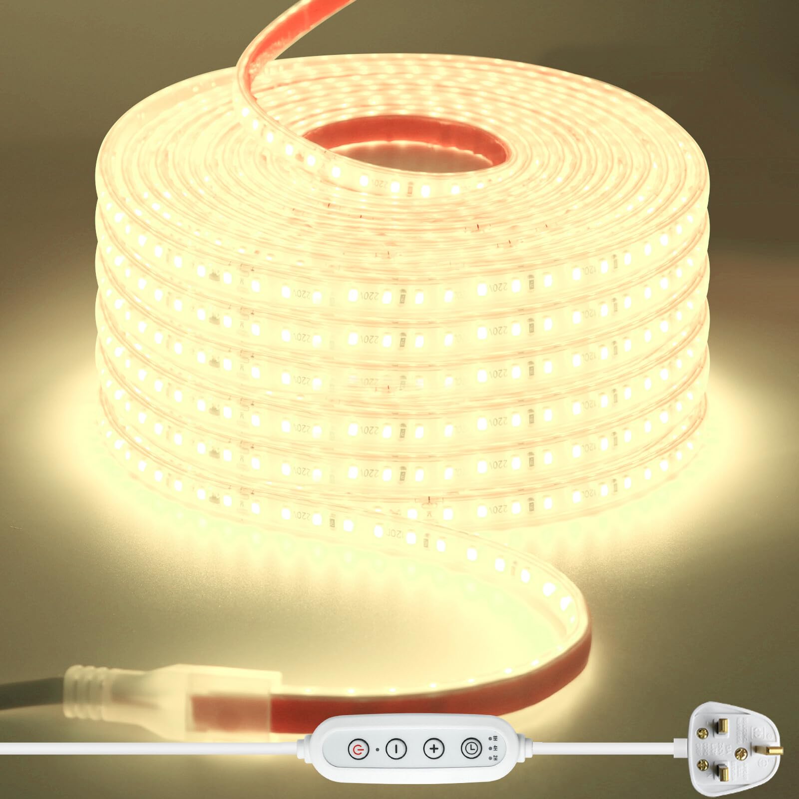 Wisada 220V Dimmable/Timer LED Strip [0.5M, Natural White 4000-4500K], 120 LEDs/M IP65 Waterproof Flexible Cuttable LED Fairy Light CRI85+, SMD2835 Home/Store Decorative Rope Light