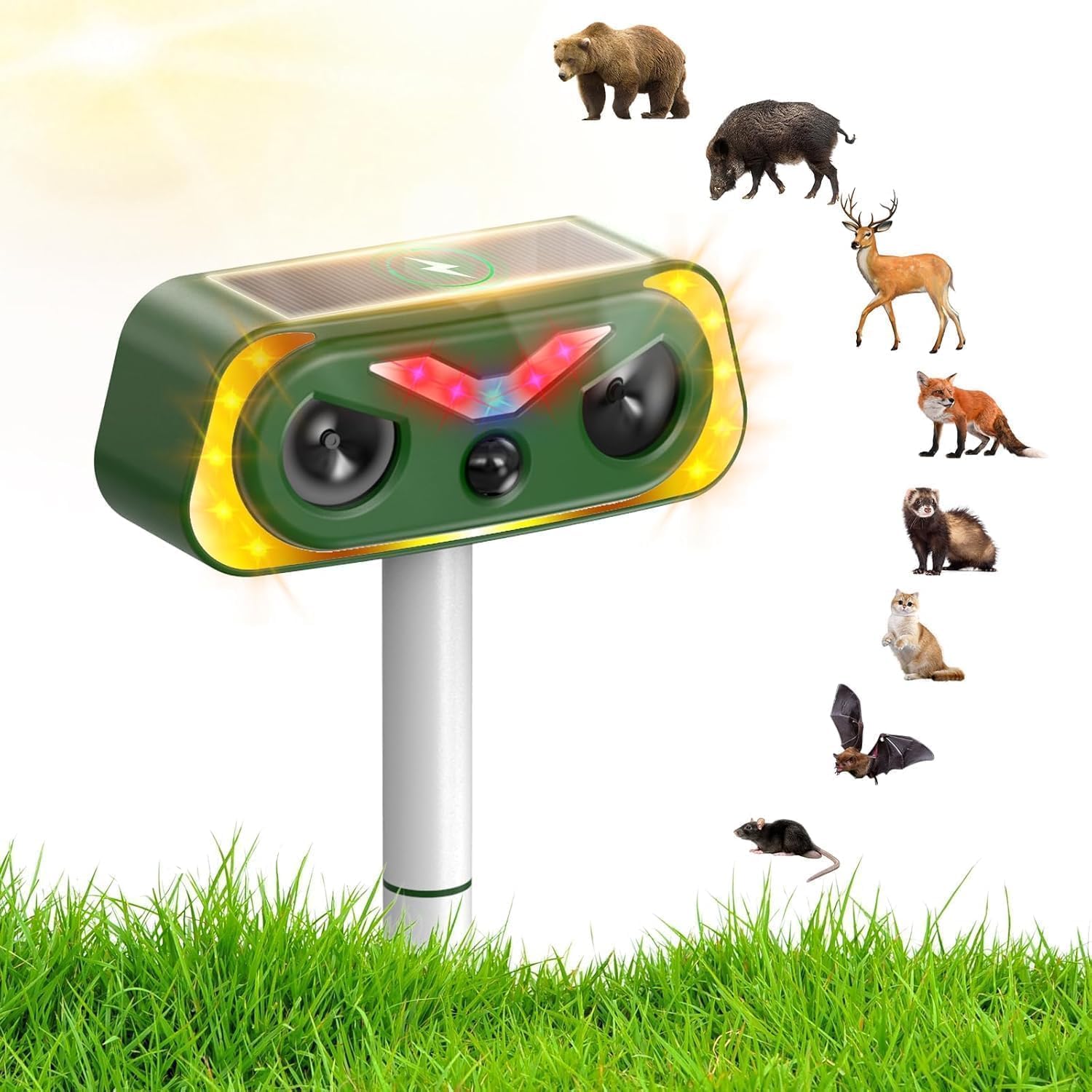 Uffylle Cat Repellent for Gardens UK, Ultrasonic Dual Solar Cat Deterrent, 2-Mode Cat Scarers, IP68 Fox Repellent with LED Motion Detector to Repel Squirrels, Pigeons, Rodents, 1 Pack