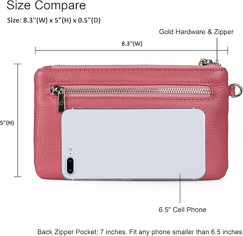 Vista 3 de Befen - billetera de mano de cuero de plena flor genuino, de agarre para mujer, cartera de mano para teléfono inteligente, billetera