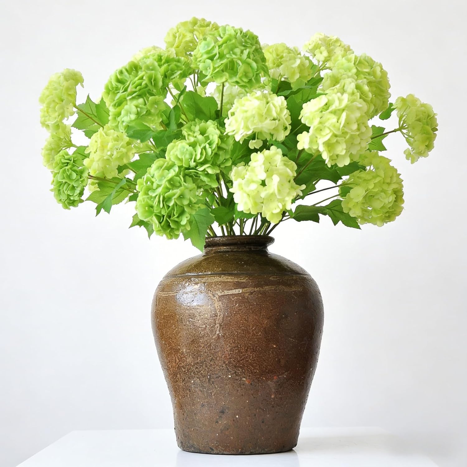 ASTRYAS 6 Pcs 26.8'' Faux Snowball Viburnum Hydrangea Flowers Green Long Stem Real Touch Hydrangea Christmas Flower for Home Decoration Table Centerpieces Floral Arrangements